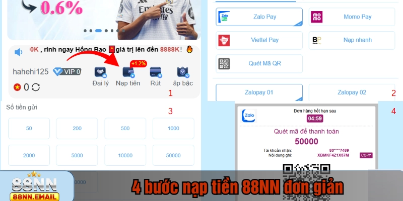 4 bước nạp tiền 88NN đơn giản
