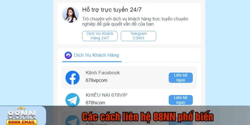 Các cách liên hệ 88NN phổ biến