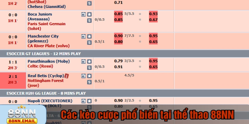 Các kèo cược phổ biến tại thể thao 88NN